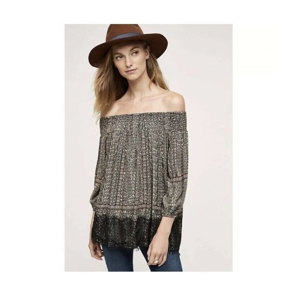 Anthropologie Vanessa Virginia Augusta Lace Off Shoulder Summer Boho Top P4751